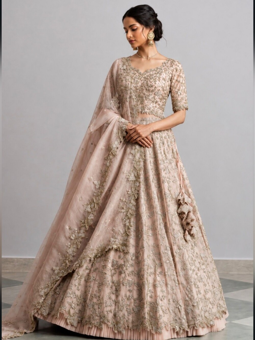 Designer Anushree Reddy Embellished Pink and Silver Lehenga Set